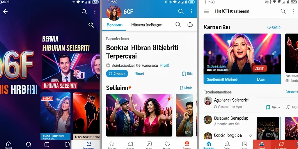 Screenshot utama 6CF menampilkan antarmuka aplikasi berita hiburan selebriti.