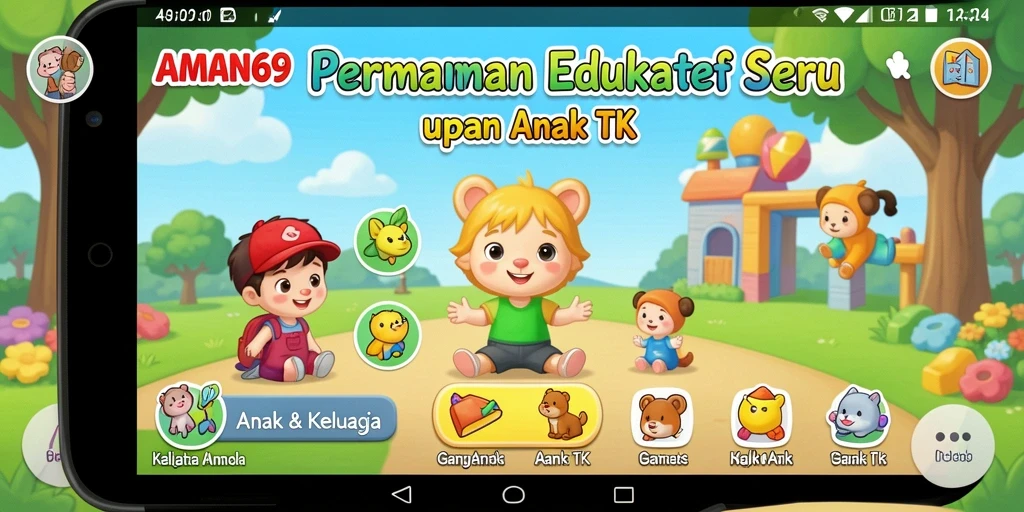 Screenshot antarmuka AMAN69 dengan permainan edukatif untuk anak TK.