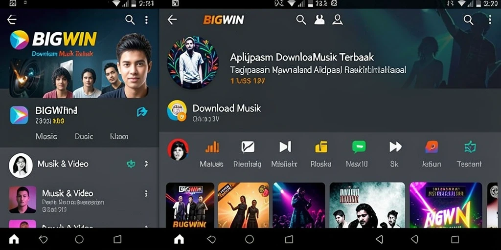 Tampilan antarmuka BIGWIN untuk Download Musik yang menarik dan sederhana.