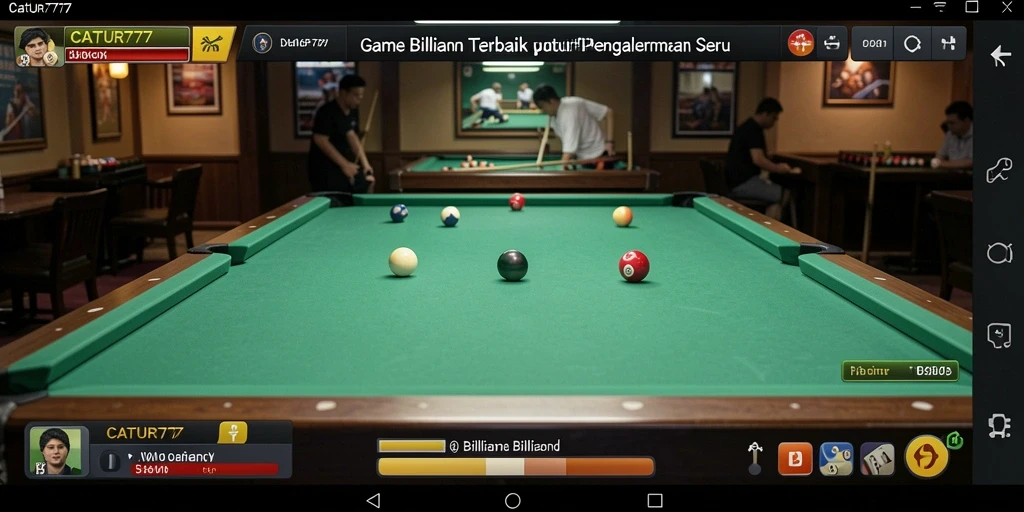 Antarmuka <strong>CATUR777</strong> menampilkan meja billiard yang elegan dan kontrol yang intuitif.